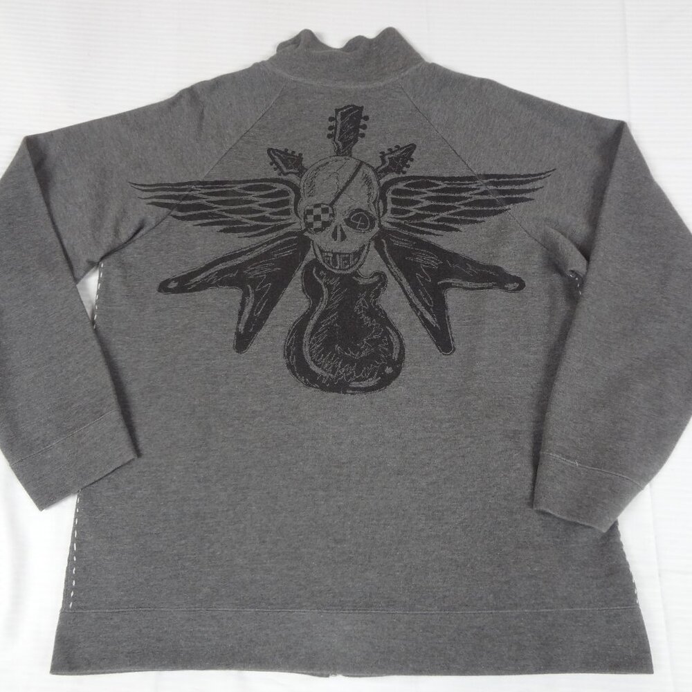 Y2K Cybergoth Skull Full Zip Sweatshirt Distressed Cynthia Mehra LARGE J873